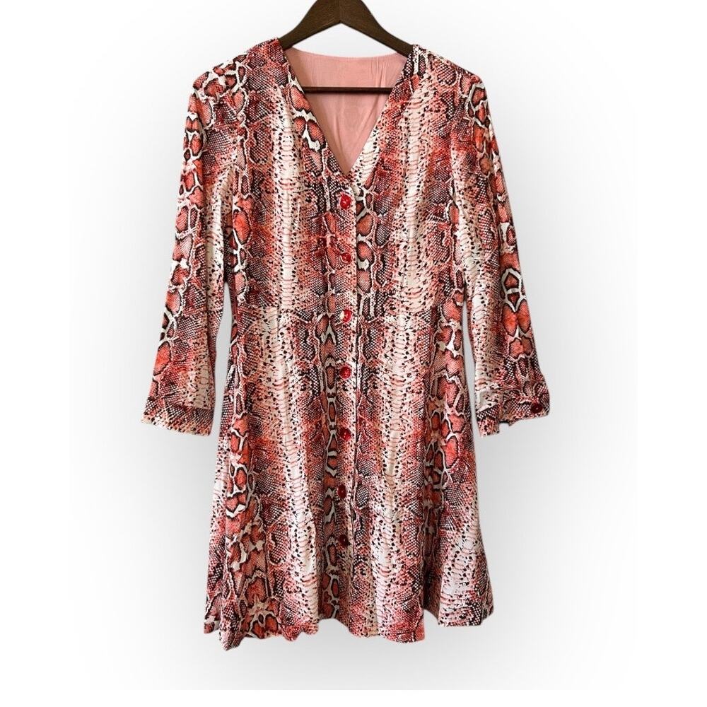 JNSQ Delia Shirt Dress Belted Salmon + Snakeskin Size 4 NWT